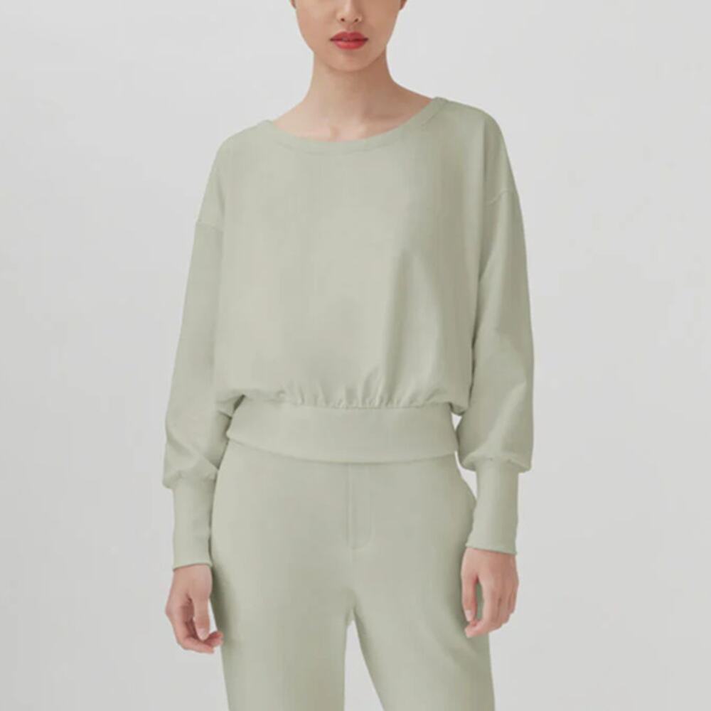 Cuyana French Terry Boatneck Cinched Waist Relaxed Sweatshirt Sage Green XS